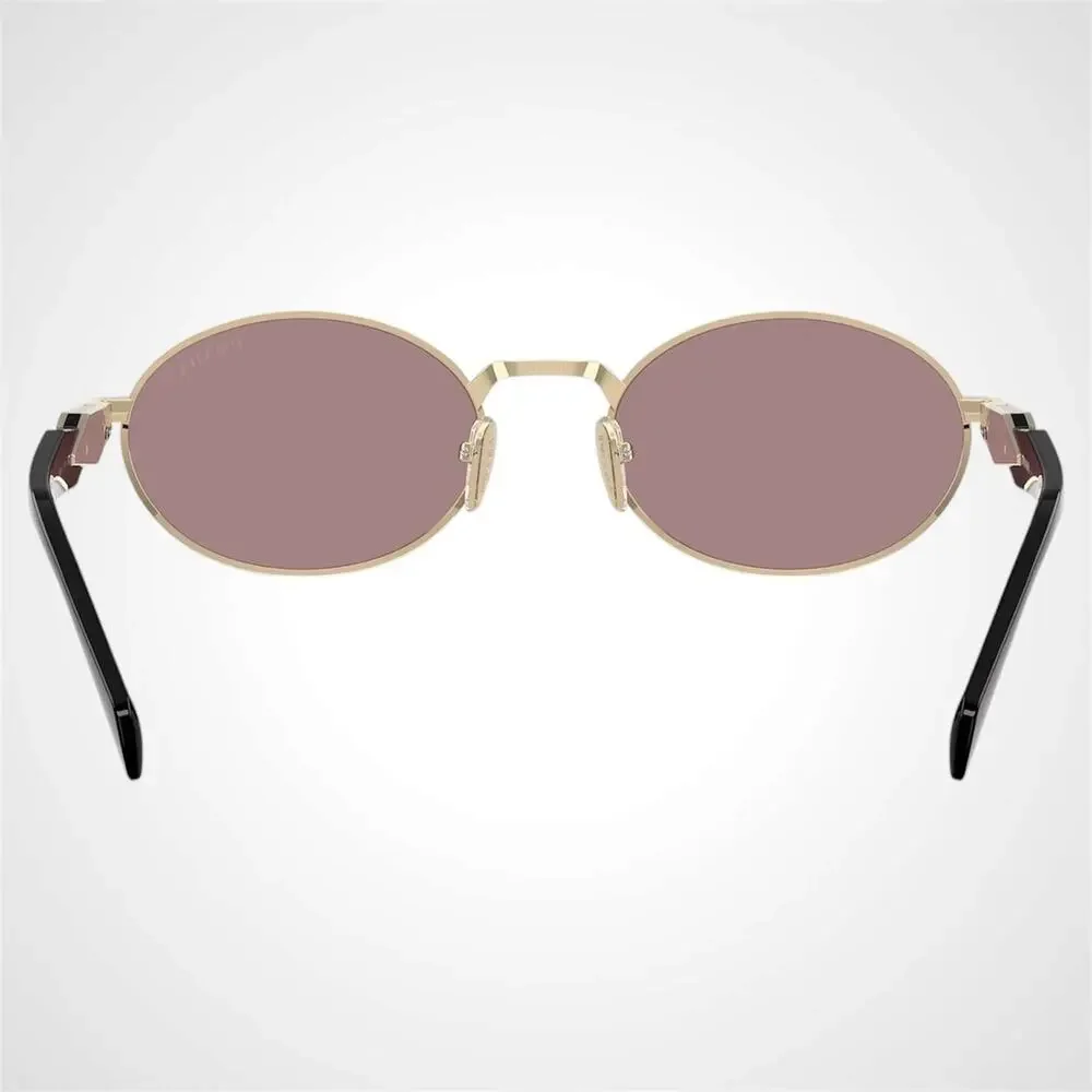 PRADA Sunglasses Gold Metal Oval Symbole PR65ZS ZVN20I Light Brown Purple Lens